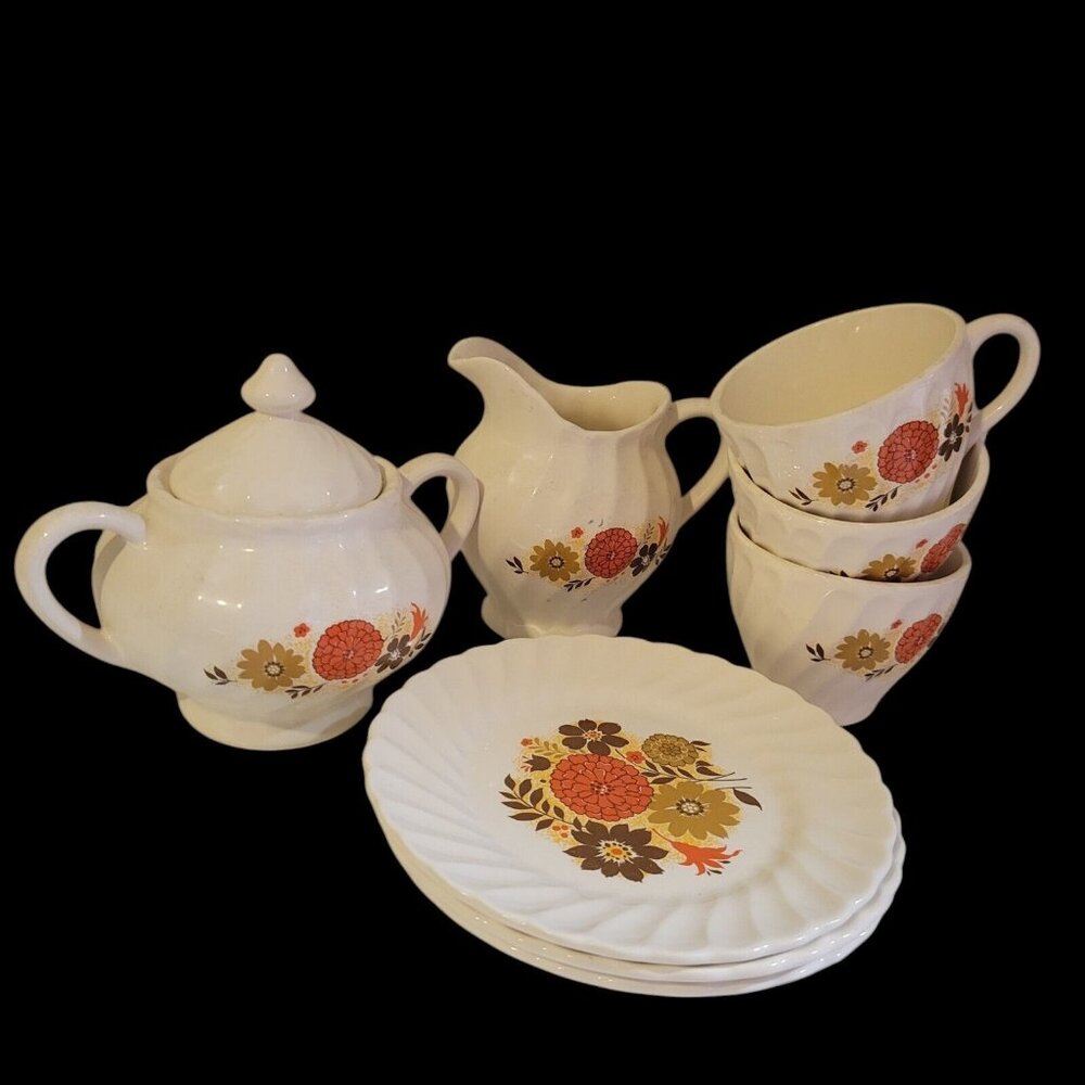 Scioto Pottery Stoneware Autumn  Coffee Tea Set